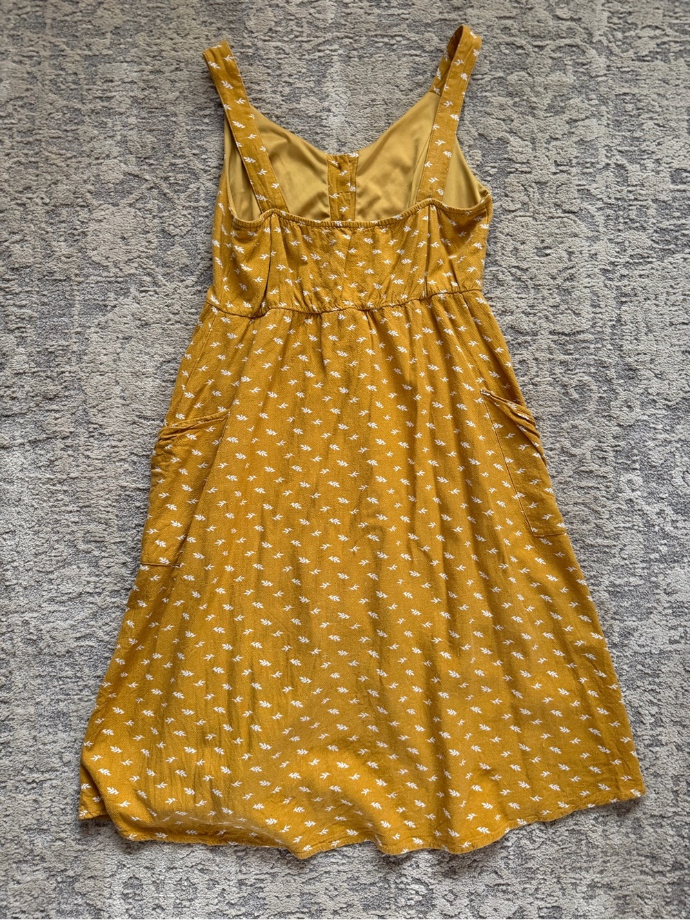 Blu Pepper Mustard Yellow Floral Print Button Front Midi Dress Adjustable Straps - Picture 2 of 7
